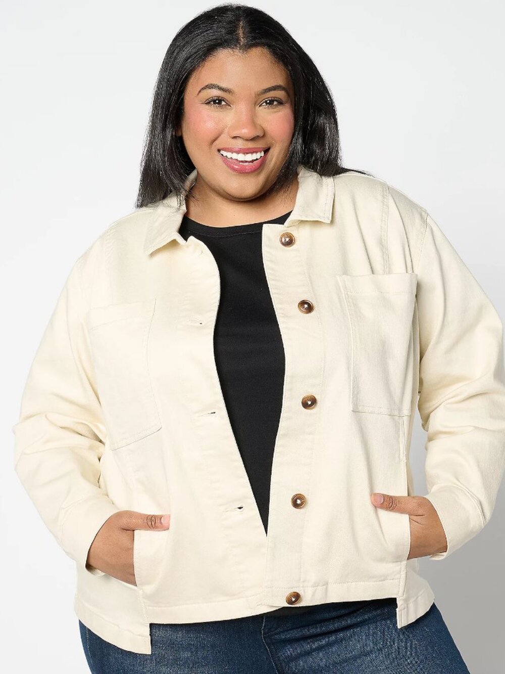 Studio Park X Amy Stran Denim Utility Jacket- Ecru Sz 3X a653935